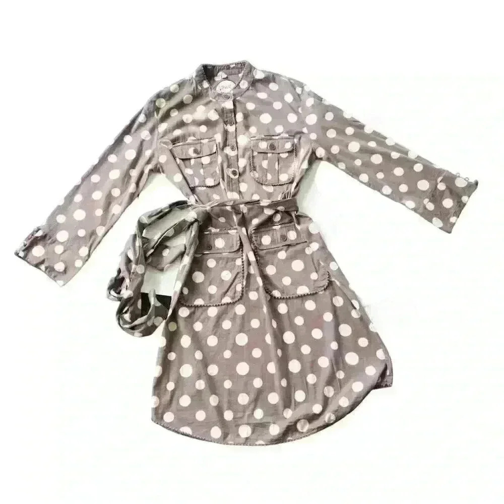 Almatrichi Spanish Designer Brown Polka Dot Belted Shirt Dress Size 42 US 10